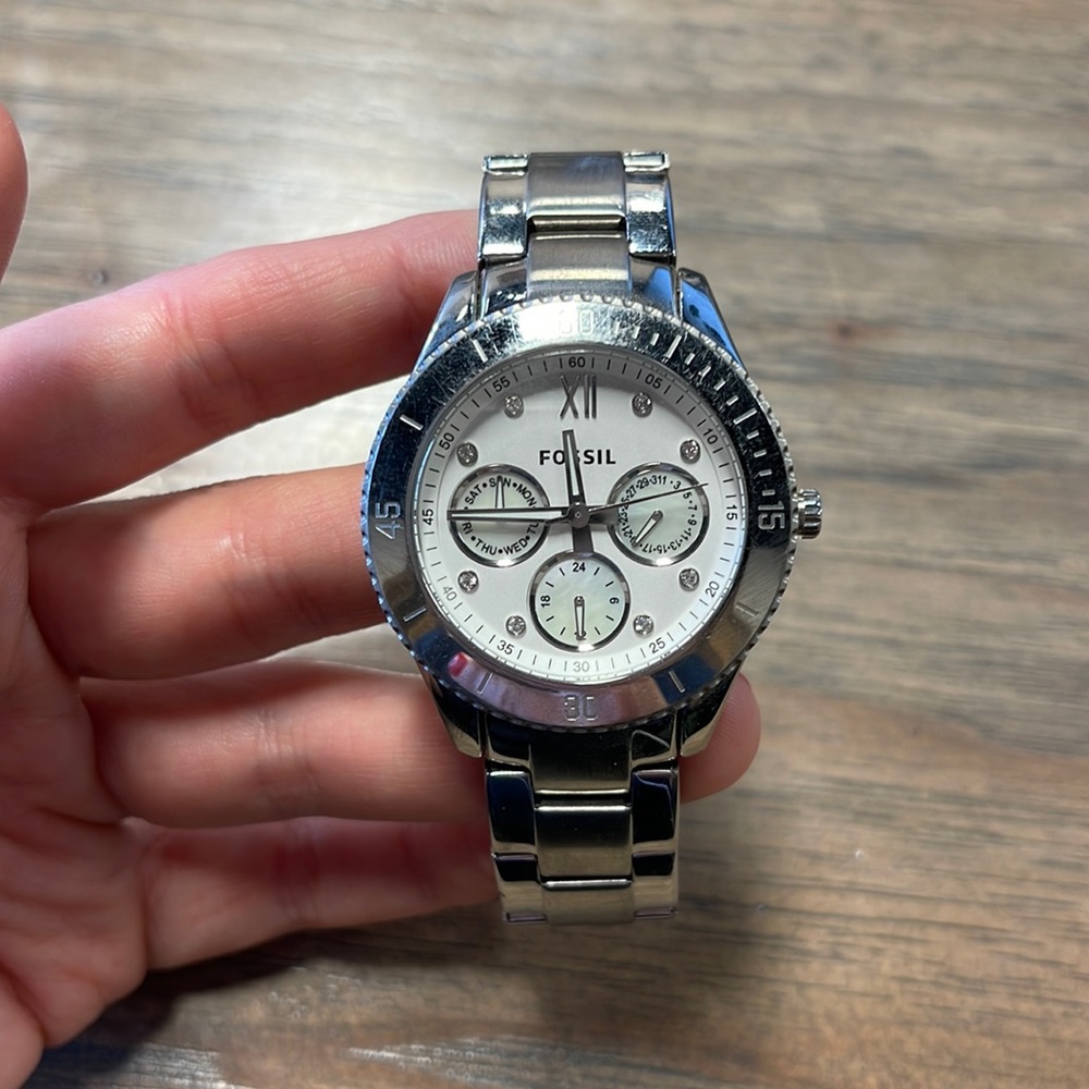 Fossil ES3098 Stella Silver Dial Stainless Steel Multifunction Watch